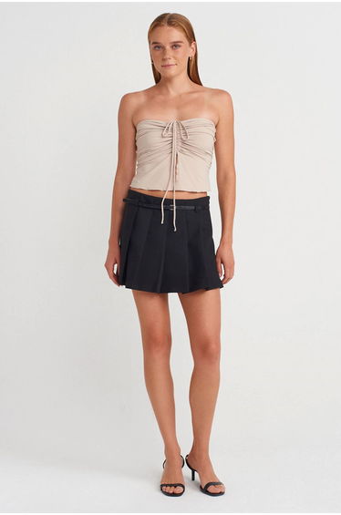 DILVIN Women’s Strapless Crop Blouse With Tie Detail