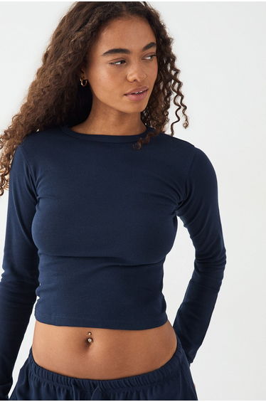 DSGN Studio Embroidered Long Sleeve Top - navy