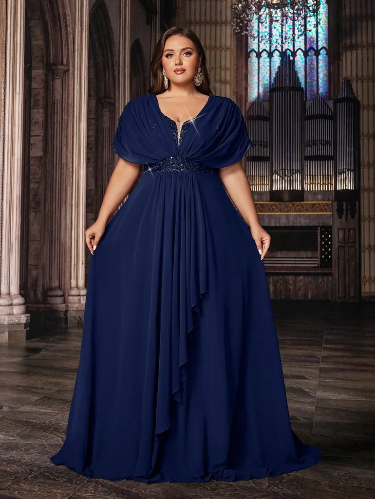 summer formal plus size dresses QOQ plus size women's formal party dress shiny summer evening gown Size 0XL