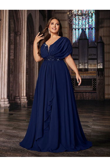 Classic Style Plus Size Women Summer Formal Short Sleeve Long Dresses