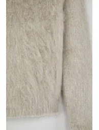 Mink Rose Button Detailed Boucle Yarn Wide Pattern Knitwear Cardigan - 6