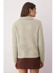 Mink Rose Button Detailed Boucle Yarn Wide Pattern Knitwear Cardigan - 3