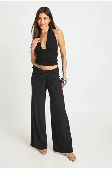 Twist Waist Wide Leg Trouser - black