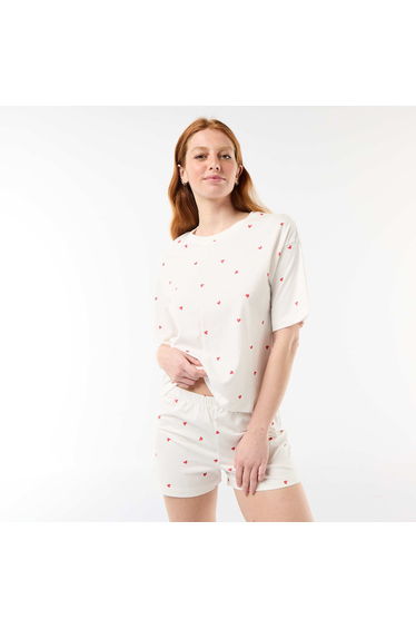 Cotton Jersey Top & Shorts Pyjama Set WHITE