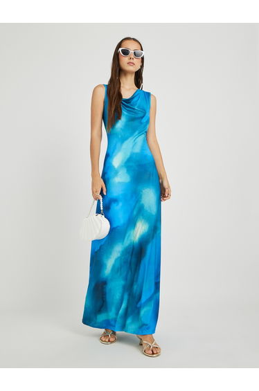 Printed Sleeveless Cowl Neck Maxi Dress