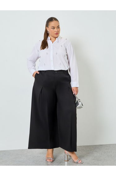 Plus Size Wide Leg Pants with Fold Pleat