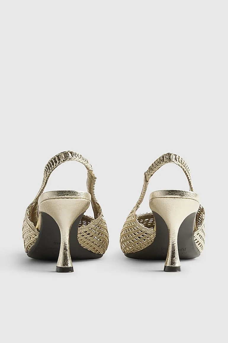 Gold Wide Fit Weave Slingback Court Heels - 2