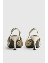 Gold Wide Fit Weave Slingback Court Heels - 2