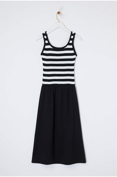 Black Maxi Knitwear Dress with Woven Skirt