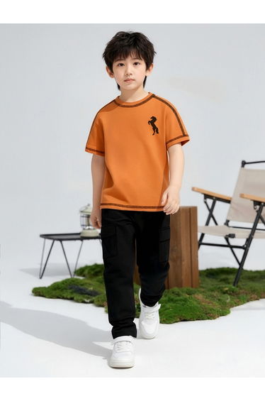Boys Orange Horse Graphic T-Shirt and Pants Set