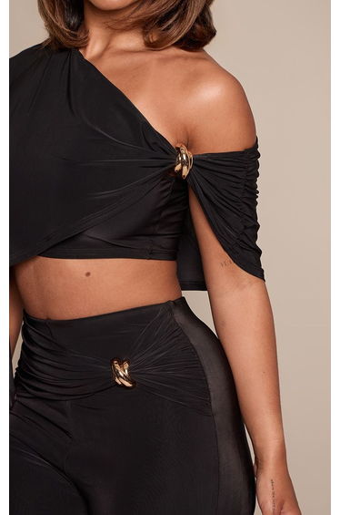 Shape Black Slinky Trim Detail Drape Cape Top product thumbnail 4