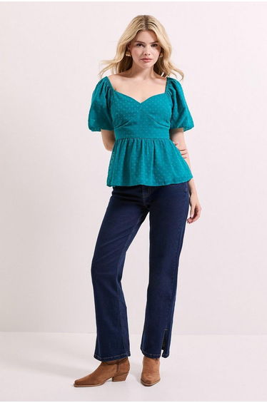 Sweetheart Tie Back Puff Sleeve Top