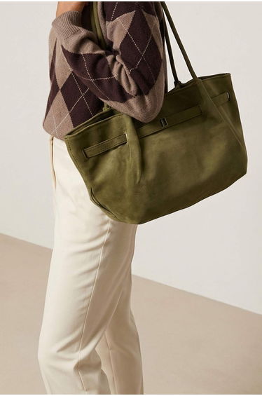 Khaki Suede Women's Medium Shoulder Bag