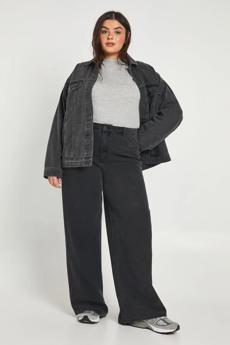 Plus Oversized Denim Jacket - washed black - 2
