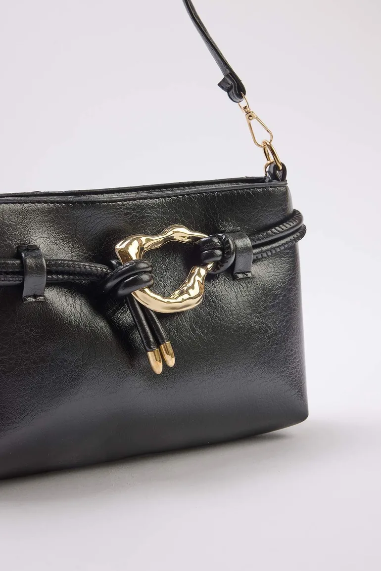 Black Buckle Detailed Women's Mini Shoulder Bag - 2