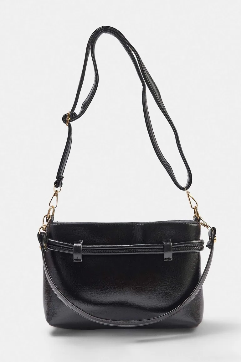 Black Buckle Detailed Women's Mini Shoulder Bag - 3