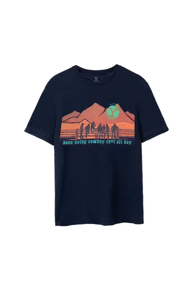 Yellowstone Mens Cowboy Short-Sleeved T-Shirt - Navy
