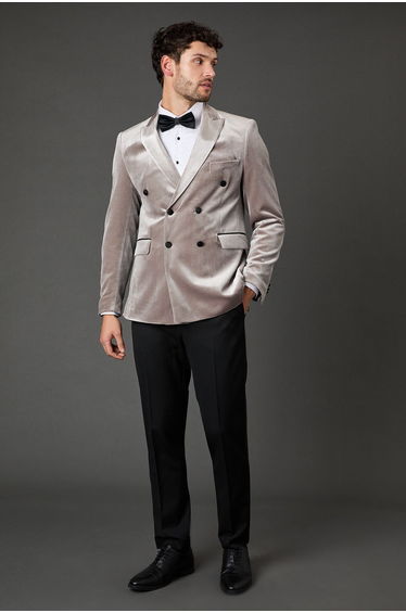 Taupe Velvet Double Breasted Jacket