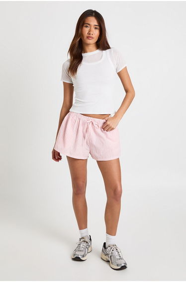 Stripe Seersucker Elasticated Waist Shorts - pink
