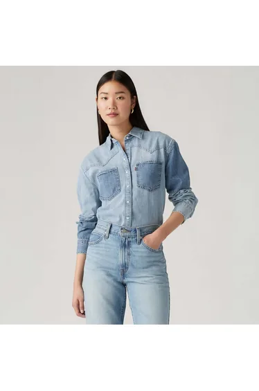 قميص ليفيس جينز أزرق بأكمام طويلة