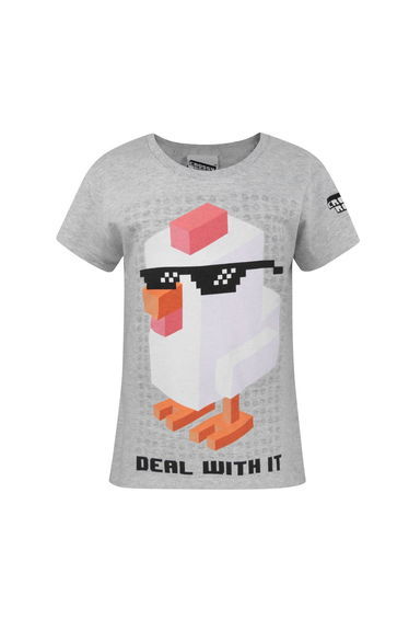 Crossy Road Childrens/Girls Official Deal With It Short Sleeved T-Shirt - Light Grey