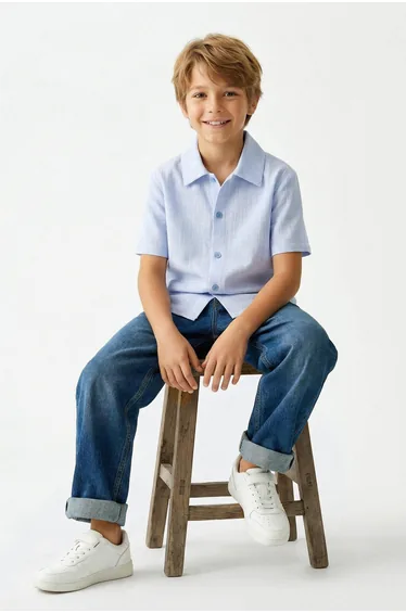 Blue Short Sleeve Woven Boys Shirt