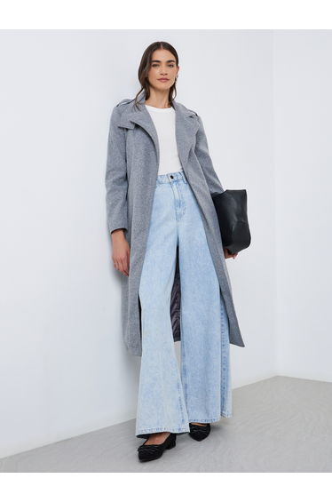 Women Grey Regular Fit Midi Coat