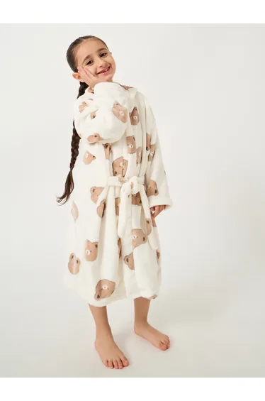 Bear Printed Hooded Robe