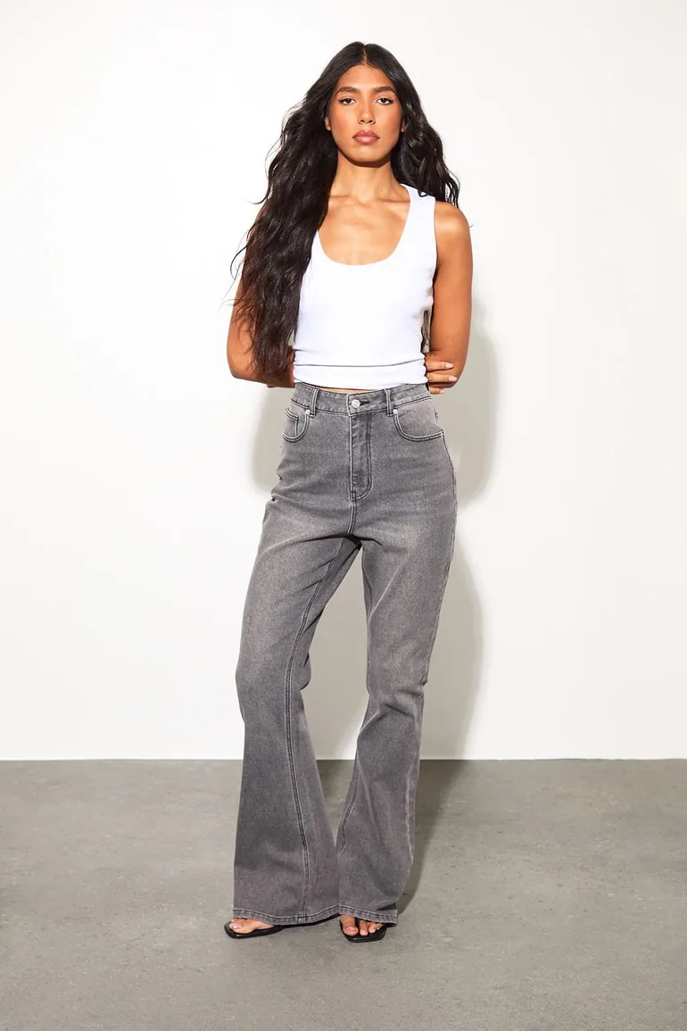 The Tall High Waist Flare Jean - greywash