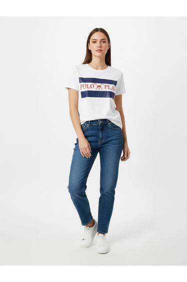 White Logo Print Short Sleeves T-Shirt