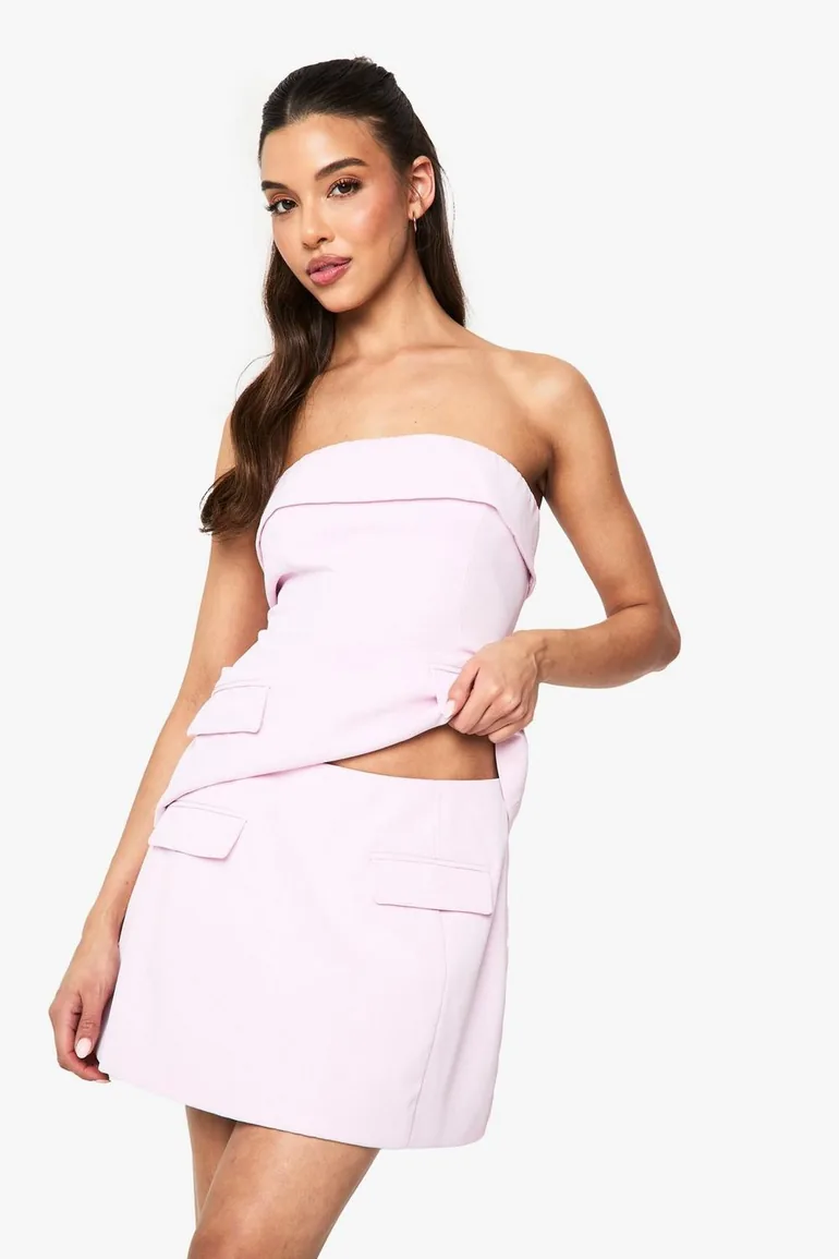 Pocket Detail Tailored Mini Skirt - pink - 1