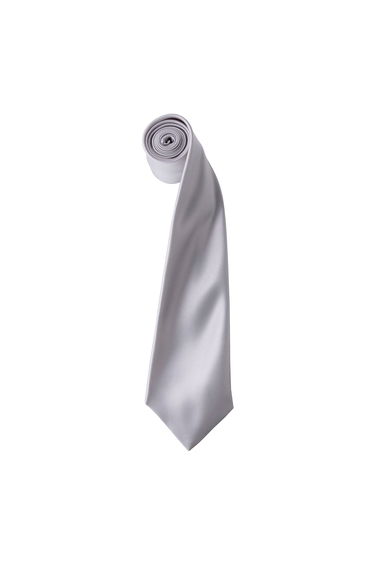 Premier Mens Plain Satin Tie (Narrow Blade) - Silver Grey