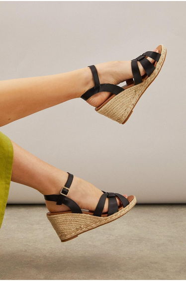 Danica Faux Leather Cross Strap High Espadrille Wedge Sandals