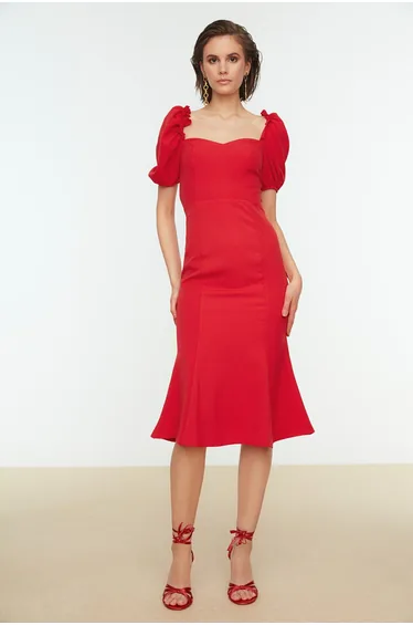 Red Mermaid Midi Dress