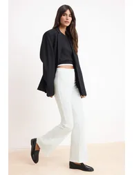 White Flare Flared Bootcut Woven Trousers - 1