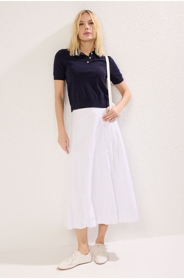 Navy Blue Polo Neck Knitted Blouse