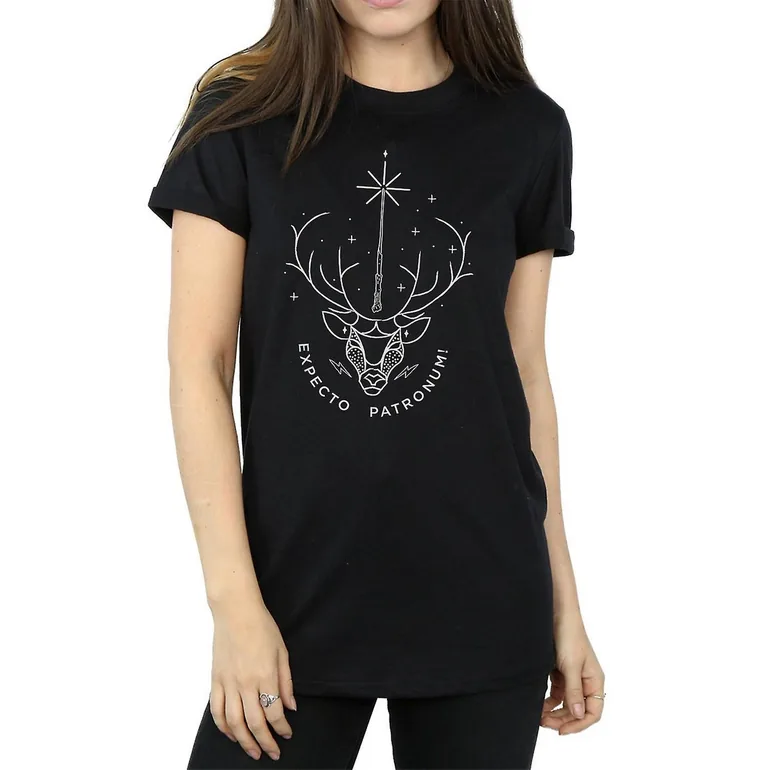 Harry Potter Womens/Ladies Expecto Patronum Cotton Boyfriend T-Shirt - Black - 1