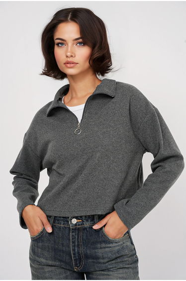 BDART Relaxed Fit Crop Sweater with Zipper Collar
