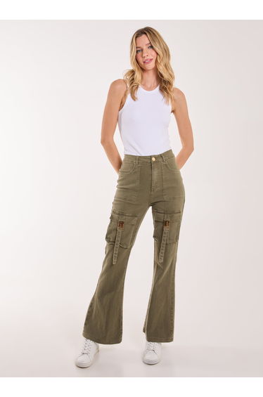 High Waist Utility Pocket Flare Jeans