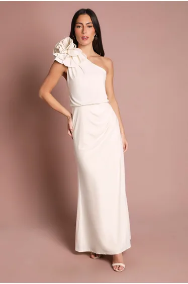 Corsage One Shoulder Jersey Maxi Dress