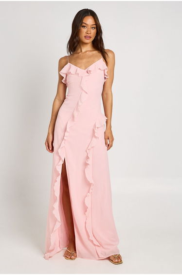 Tall Chiffon Ruffle Detail Maxi Dress - dusty pink product thumbnail 3
