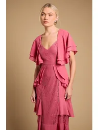 Lace Panel Ruffle Maxi Dress - 1