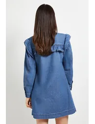 Frill Yoke Denim Mini Dress - 2