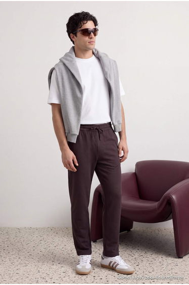 Brown Regular Cut Open Leg Sweatpants