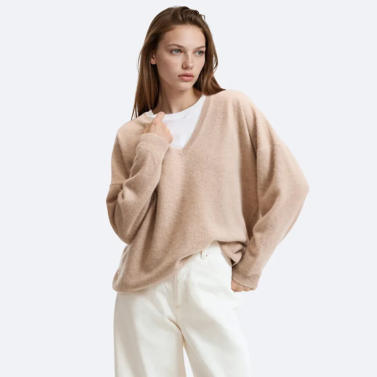 Cashmere Oversized V-Neck Jumper/Sweater - 1