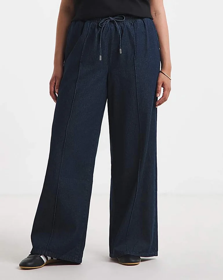 Pintuck Wide Leg Jogger Jeans - 1
