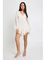Chiffon Mix Panelled Smock Dress - ivory