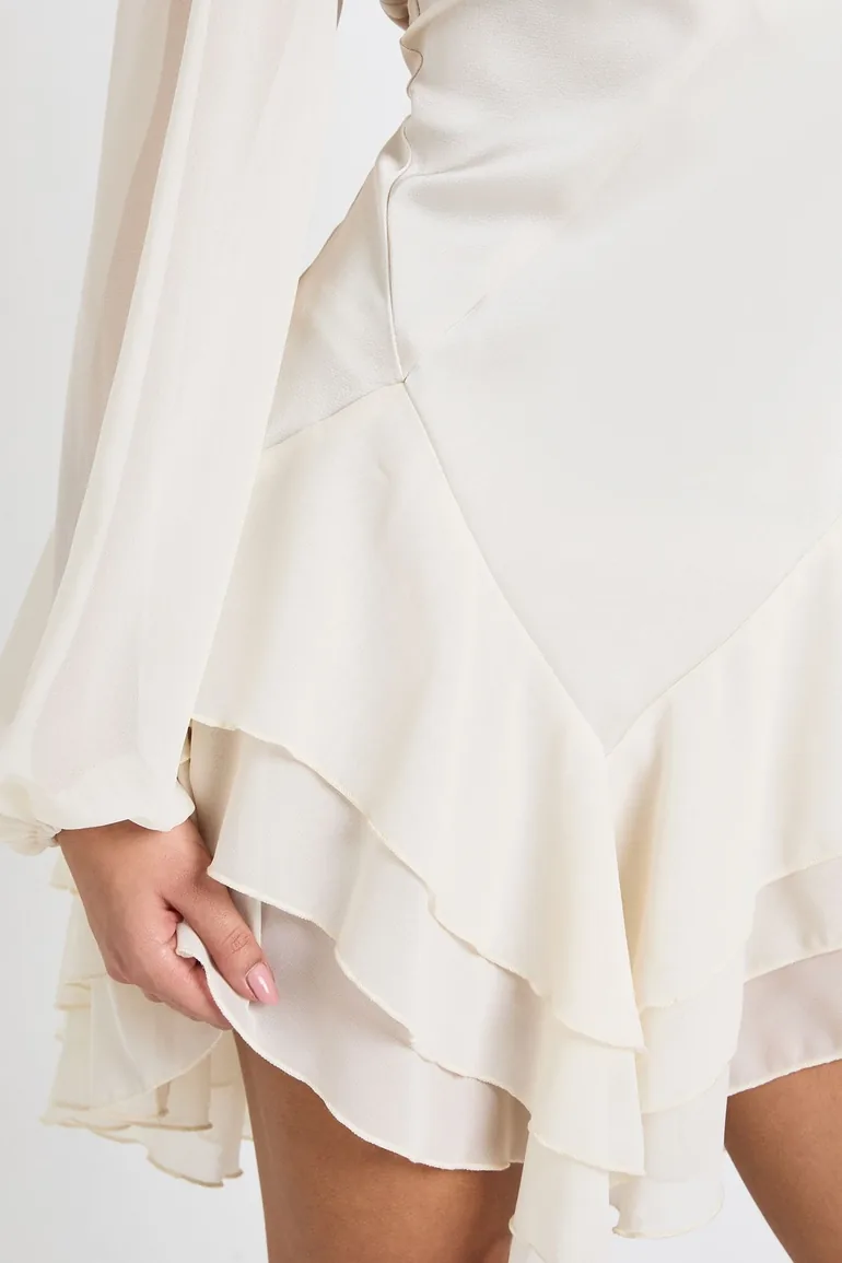Chiffon Mix Panelled Smock Dress - ivory - 3