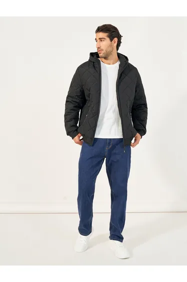 Diagonal Quilted Hooded Puffer Jacket