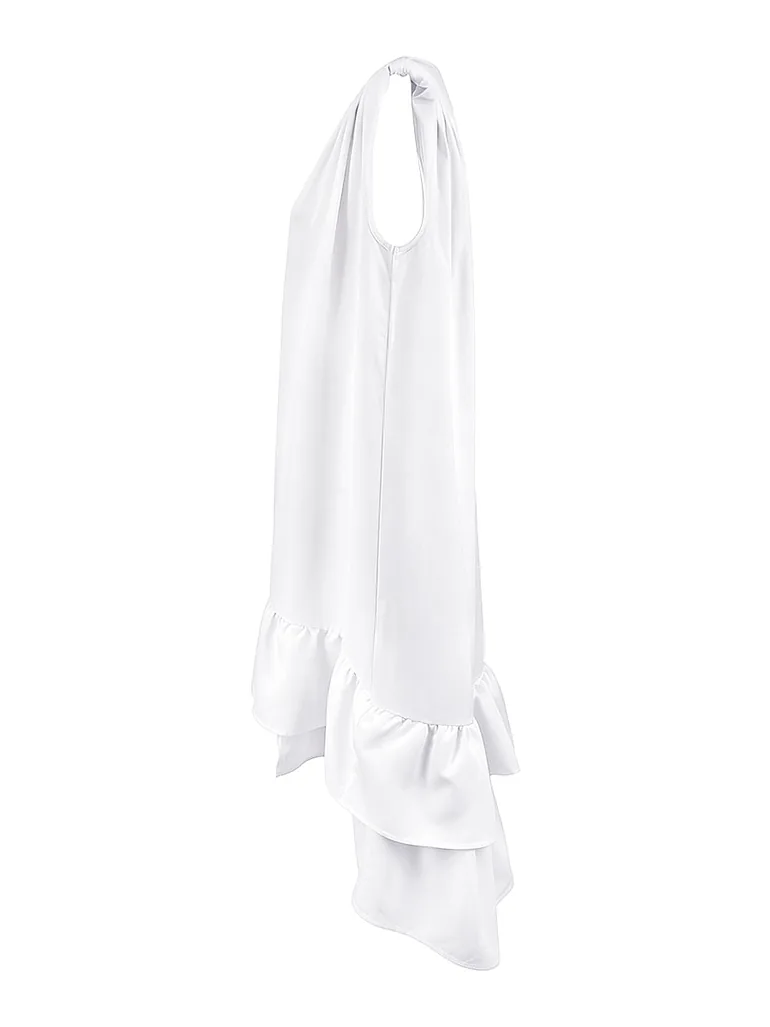 High-Low Loose Pleated Ruffled Solid Color Deep V-Neck Mini Dresses - 6